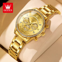 OLEVS TY715 Diamond Luxury Elegant Quartz Watch For Women Roman Scale Chronograph Ladies Wristwatch Stainless Steel Dress Watch - Golden