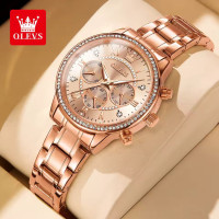 OLEVS TY715 Diamond Luxury Elegant Quartz Watch For Women Roman Scale Chronograph Ladies Wristwatch Stainless Steel Dress Watch - Rose Gold