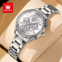 OLEVS TY715 Diamond Luxury Elegant Quartz Watch For Women Roman Scale Chronograph Ladies Wristwatch Stainless Steel Dress Watch - Silver