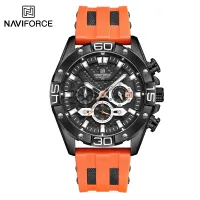 NAVIFORCE NF8019T Mens Watches TPU band Fashion Sport Quartz Watches Man Watch Chronograph Waterproof - Orange