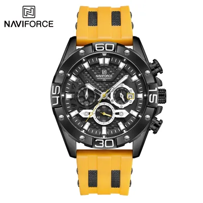 NAVIFORCE NF8019T Mens Watches TPU band Fashion Sport Quartz Watches Man Watch Chronograph Waterproof - Yellow