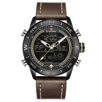 NAVIFORCE NF9144 Luxury Brand Men Sports Quartz Watch Men's Genuine Leather Waterproof Wrist Watches Male Fashion Date Week LED Clock - Black Chocolate