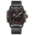 NAVIFORCE NF9144 Luxury Brand Men Sports Quartz Watch Men's Genuine Leather Waterproof Wrist Watches Male Fashion Date Week LED Clock - Red Black