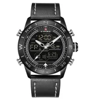 NAVIFORCE NF9144 Luxury Brand Men Sports Quartz Watch Men's Genuine Leather Waterproof Wrist Watches Male Fashion Date Week LED Clock - White Black