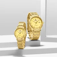 NAVIFORCE 9228 Fashion Wild Watch for Lover Stainless Steel Band Date Display Couple Wristwatch Quartz Water Resistant Business Clock - NF9228C_Golden