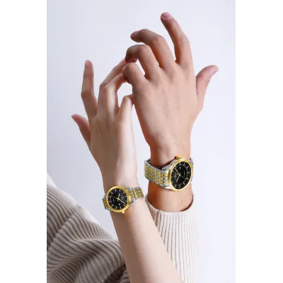 NAVIFORCE 9228 Fashion Wild Watch for Lover Stainless Steel Band Date Display Couple Wristwatch Quartz Water Resistant Business Clock - NF9228C_SilverGoldenBlack