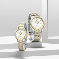 NAVIFORCE 9228 Fashion Wild Watch for Lover Stainless Steel Band Date Display Couple Wristwatch Quartz Water Resistant Business Clock - NF9228C_SilverGoldenWhite