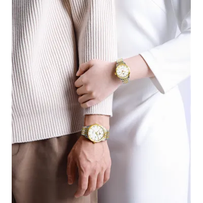 NAVIFORCE 9228 Fashion Wild Watch for Lover Stainless Steel Band Date Display Couple Wristwatch Quartz Water Resistant Business Clock - NF9228C_SilverGoldenWhite