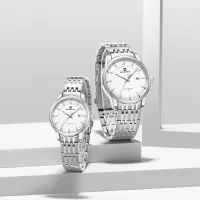 NAVIFORCE 9228 Fashion Wild Watch for Lover Stainless Steel Band Date Display Couple Wristwatch Quartz Water Resistant Business Clock - NF9228C_SilverWhite