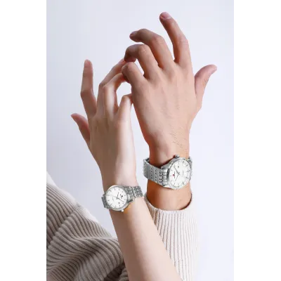 NAVIFORCE 9228 Fashion Wild Watch for Lover Stainless Steel Band Date Display Couple Wristwatch Quartz Water Resistant Business Clock - NF9228C_SilverWhite