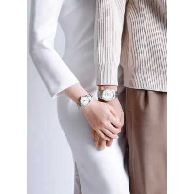 NAVIFORCE 9228 Fashion Wild Watch for Lover Stainless Steel Band Date Display Couple Wristwatch Quartz Water Resistant Business Clock - NF9228C_SilverWhite
