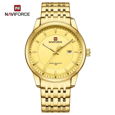 NAVIFORCE 9228 Fashion Wild Watch for Lover Stainless Steel Band Date Display Male Wristwatch Quartz Water Resistant Business Clock - NF9228G_Golden