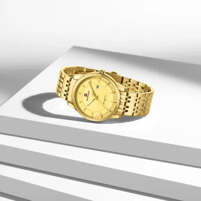 NAVIFORCE 9228 Fashion Wild Watch for Lover Stainless Steel Band Date Display Male Wristwatch Quartz Water Resistant Business Clock - NF9228G_Golden
