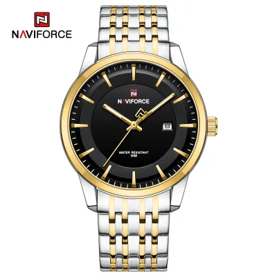NAVIFORCE 9228 Fashion Wild Watch for Lover Stainless Steel Band Date Display Male Wristwatch Quartz Water Resistant Business Clock - NF9228G_SilverGoldenBlack