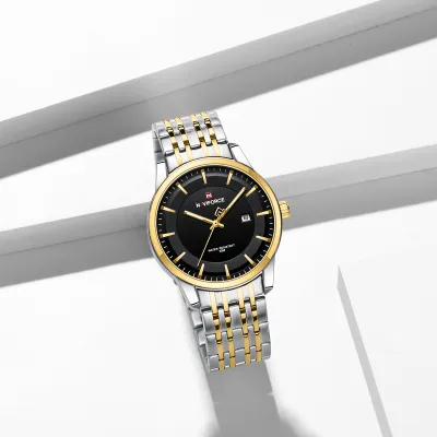NAVIFORCE 9228 Fashion Wild Watch for Lover Stainless Steel Band Date Display Male Wristwatch Quartz Water Resistant Business Clock - NF9228G_SilverGoldenBlack
