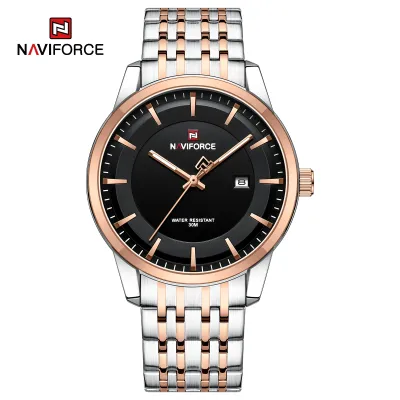NAVIFORCE 9228 Fashion Wild Watch for Lover Stainless Steel Band Date Display Male Wristwatch Quartz Water Resistant Business Clock - NF9228G_SilverRoseGoldBlack