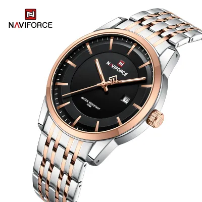 NAVIFORCE 9228 Fashion Wild Watch for Lover Stainless Steel Band Date Display Male Wristwatch Quartz Water Resistant Business Clock - NF9228G_SilverRoseGoldBlack