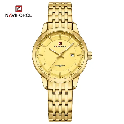 NAVIFORCE 9228 Fashion Wild Watch for Lover Stainless Steel Band Date Display Female Wristwatch Quartz Water Resistant Business Clock - NF9228L_Golden