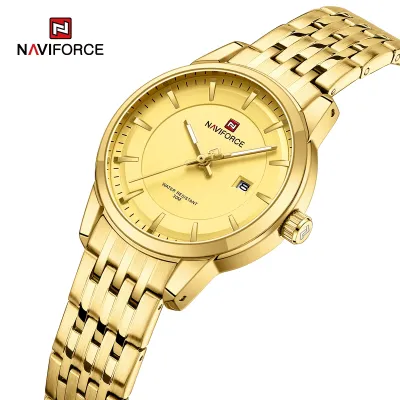 NAVIFORCE 9228 Fashion Wild Watch for Lover Stainless Steel Band Date Display Female Wristwatch Quartz Water Resistant Business Clock - NF9228L_Golden