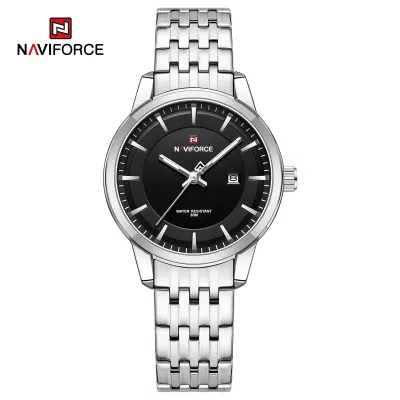 NAVIFORCE 9228 Fashion Wild Watch for Lover Stainless Steel Band Date Display Female Wristwatch Quartz Water Resistant Business Clock - NF9228L_SilverBlack
