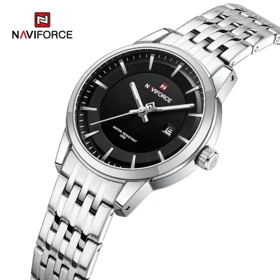 NAVIFORCE 9228 Fashion Wild Watch for Lover Stainless Steel Band Date Display Female Wristwatch Quartz Water Resistant Business Clock - NF9228L_SilverBlack