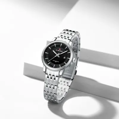 NAVIFORCE 9228 Fashion Wild Watch for Lover Stainless Steel Band Date Display Female Wristwatch Quartz Water Resistant Business Clock - NF9228L_SilverBlack