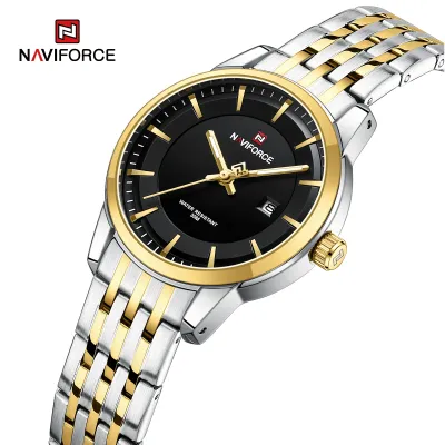 NAVIFORCE 9228 Fashion Wild Watch for Lover Stainless Steel Band Date Display Female Wristwatch Quartz Water Resistant Business Clock - NF9228L_SilverGoldenBlack