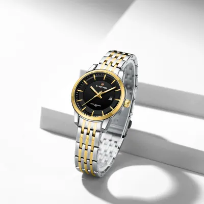 NAVIFORCE 9228 Fashion Wild Watch for Lover Stainless Steel Band Date Display Female Wristwatch Quartz Water Resistant Business Clock - NF9228L_SilverGoldenBlack