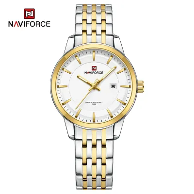 NAVIFORCE 9228 Fashion Wild Watch for Lover Stainless Steel Band Date Display Female Wristwatch Quartz Water Resistant Business Clock - NF9228L_SilverGoldenWhite