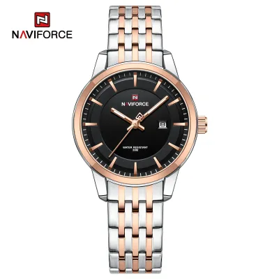 NAVIFORCE 9228 Fashion Wild Watch for Lover Stainless Steel Band Date Display Female Wristwatch Quartz Water Resistant Business Clock - NF9228L_SilverRoseGoldBlack