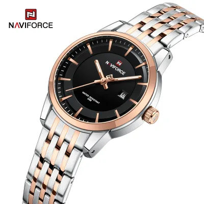 NAVIFORCE 9228 Fashion Wild Watch for Lover Stainless Steel Band Date Display Female Wristwatch Quartz Water Resistant Business Clock - NF9228L_SilverRoseGoldBlack