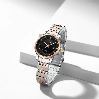 NAVIFORCE 9228 Fashion Wild Watch for Lover Stainless Steel Band Date Display Female Wristwatch Quartz Water Resistant Business Clock - NF9228L_SilverRoseGoldBlack