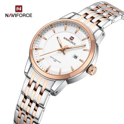 NAVIFORCE 9228 Fashion Wild Watch for Lover Stainless Steel Band Date Display Female Wristwatch Quartz Water Resistant Business Clock - NF9228L_SilverRoseGoldWhite