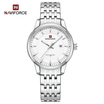 NAVIFORCE 9228 Fashion Wild Watch for Lover Stainless Steel Band Date Display Female Wristwatch Quartz Water Resistant Business Clock - NF9228L_SilverWhite