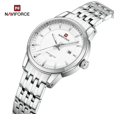 NAVIFORCE 9228 Fashion Wild Watch for Lover Stainless Steel Band Date Display Female Wristwatch Quartz Water Resistant Business Clock - NF9228L_SilverWhite
