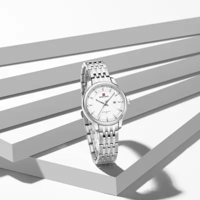 NAVIFORCE 9228 Fashion Wild Watch for Lover Stainless Steel Band Date Display Female Wristwatch Quartz Water Resistant Business Clock - NF9228L_SilverWhite